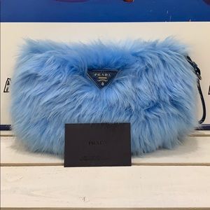 💯 authentic Prada faux fur blue mini clutch